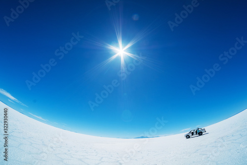Salar de Uyuni salt flat during sunny cloudless day, Bolivia