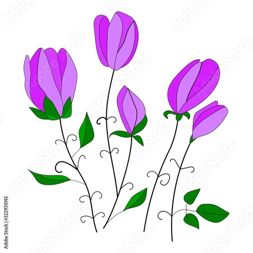beautiful pink flowers on a white background. freehand drawing. sticker. template.