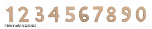 Collage with numbers made of cardboard on white background. Banner design