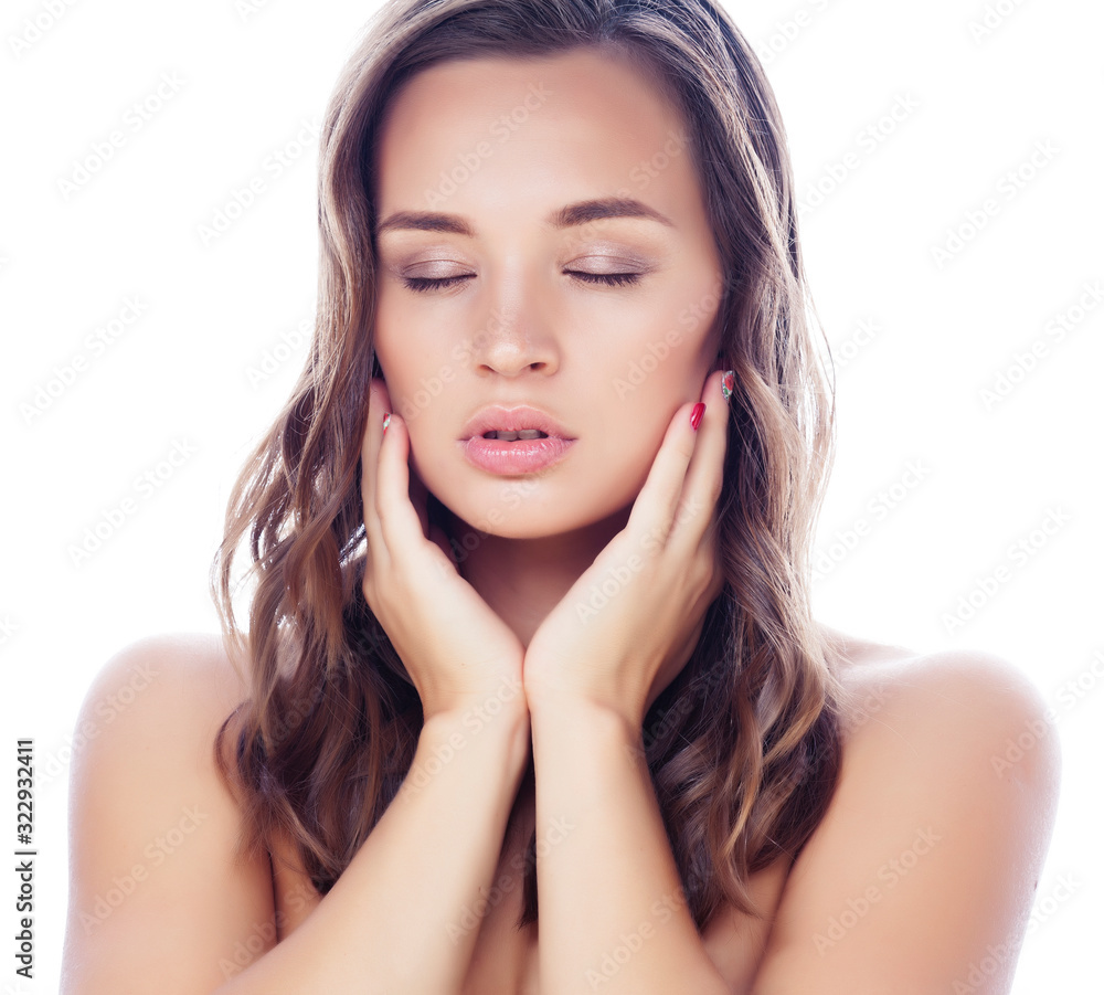 perfect beauty real brunette woman isolated on white background smiling spa makeup, positive girl perfect beauty real brunette woman isolated on white background smiling spa makeup, positive girl