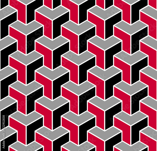 3D Fototapete Schwarz-Weiß - Fototapete Seamless geometric isometric pattern. 3D illusion.