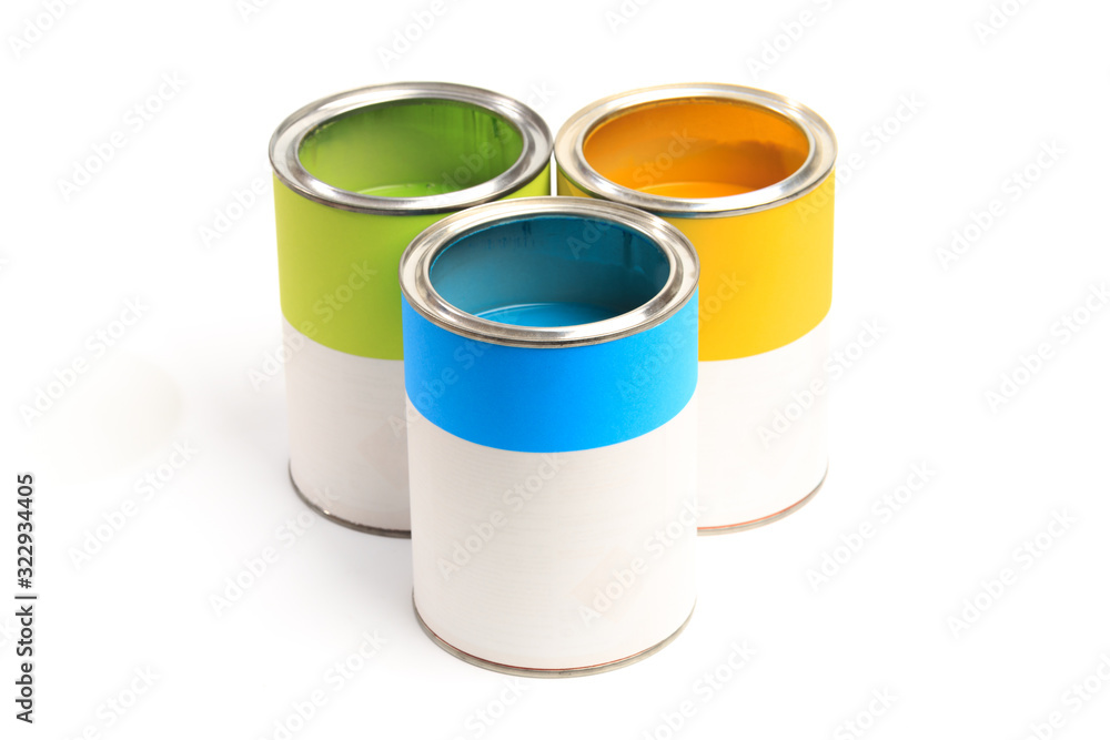 set of Cans with color paint isolated on white background set of Cans with color paint isolated on white background