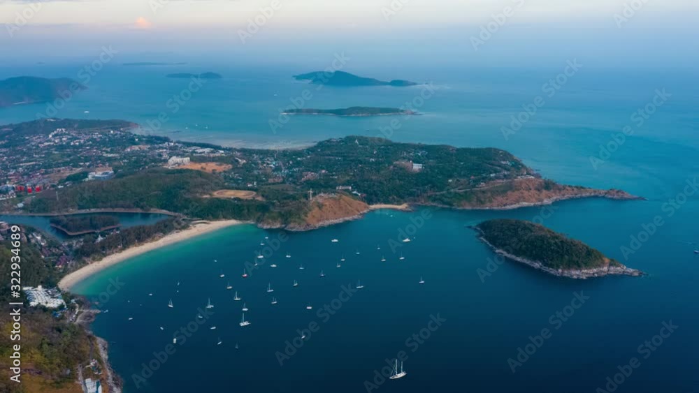 Hyperlapse of the Phuket island at sunset. Timelapse of the southernmost area of Phuket island with its beaches - Nai Harn, Ya Nui and Promthep Cape during sunset. Thailand Hyperlapse of the Phuket island at sunset. Timelapse of the southernmost area of Phuket island with its beaches - Nai Harn, Ya Nui and Promthep Cape during sunset. Thailand