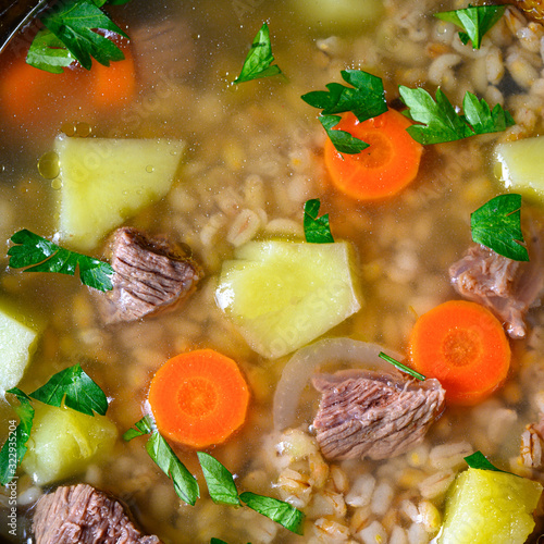 krupnik a delicious Polish barley soup photo