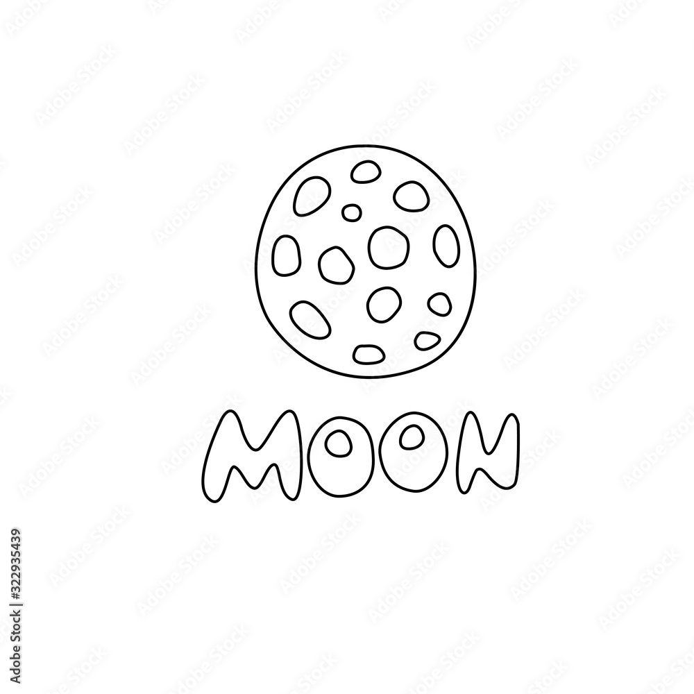 Moon, planet, satellites, space object. Design element, icon on the theme of cosmos, UFO. Doodle vector illustration Moon, planet, satellites, space object. Design element, icon on the theme of cosmos, UFO. Doodle vector illustration