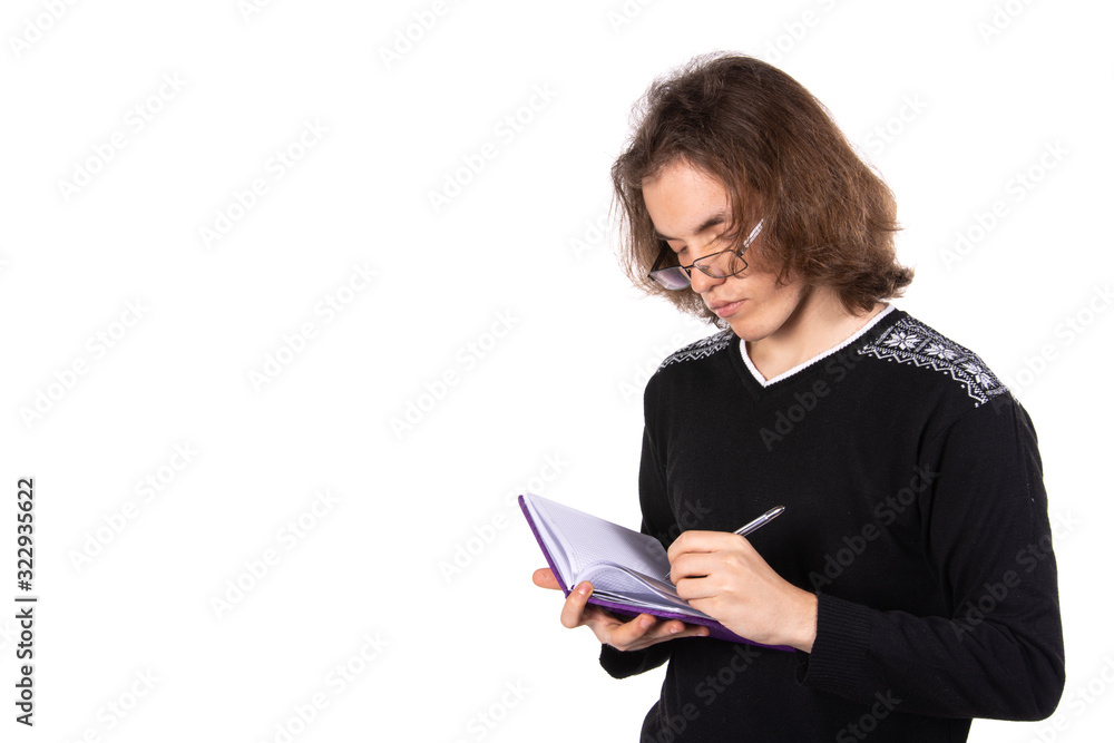 Young attractive student. White background. Young attractive student. White background.