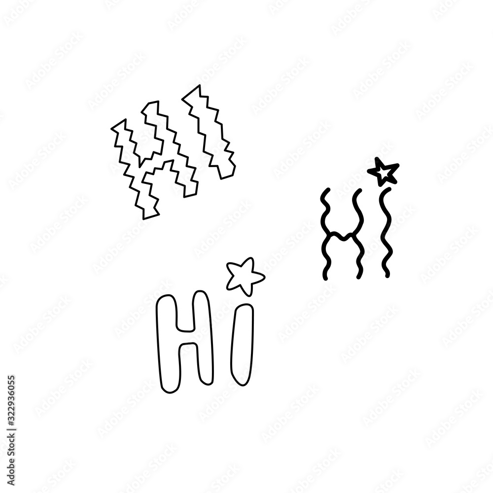 HI - handwritten calligraphy vector illustration. Black lettering, design element, icon HI - handwritten calligraphy vector illustration. Black lettering, design element, icon