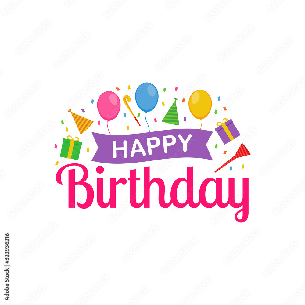 Happy Birthday Text Logo Vector Design 