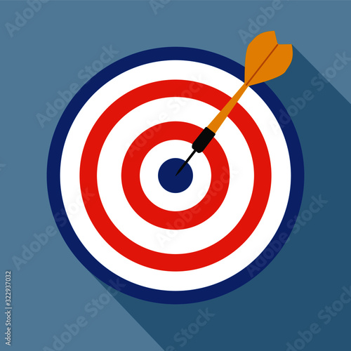 target with arrow on black background.dart vector illustration. flat style with long shadow.