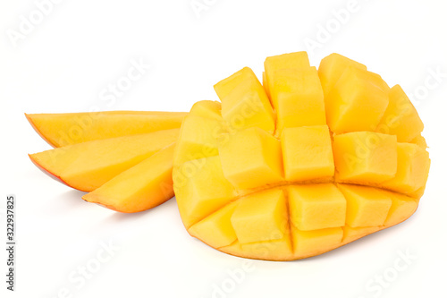 fresh sliced mango isolated on white background
