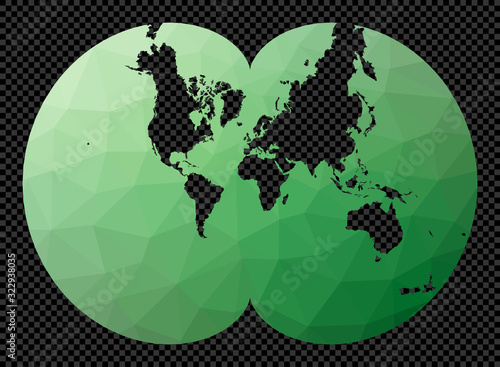 World map in August projection. Polygonal map of the world on a transparent background. Stencil shape geometric globe. Attractive vector illustration.