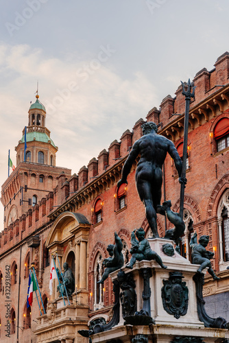 Neptune Sculpture and fountain in Bologna City Center, Emilia Romagna, Italy