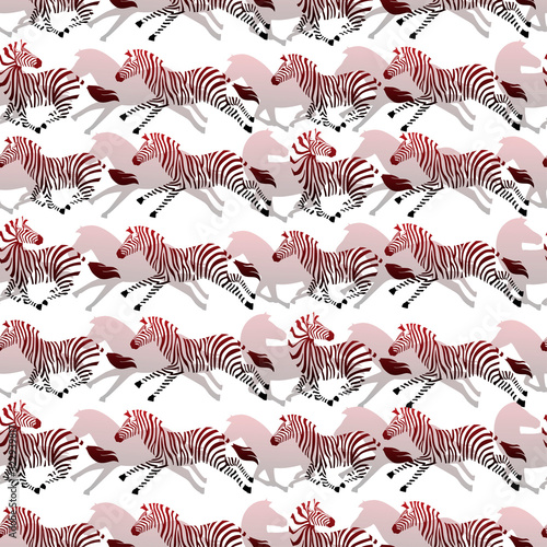 Seamless pattern abstract running zebra silhouette flat vector illustration on white background
