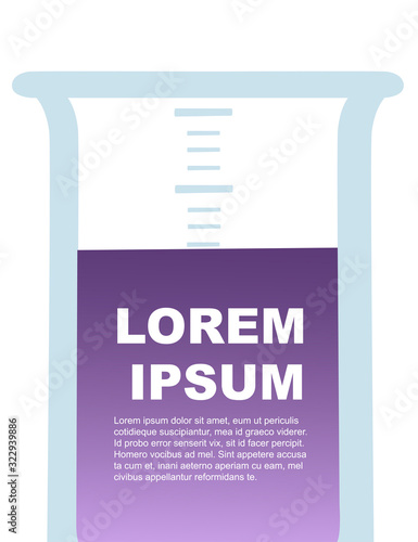 Laboratory transparent glassware flask with purple fluid greetings card or flyer design chemistry lab concept flat vector illustration