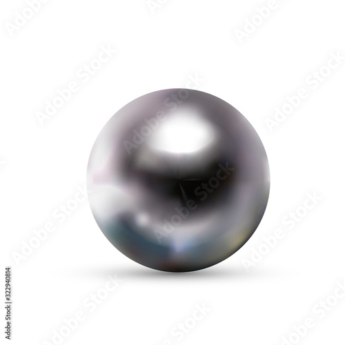Realistic glossy black metal ball with glares and reflection isolated on white