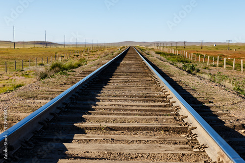 Transmongol Railway, single-track railway in steppe,