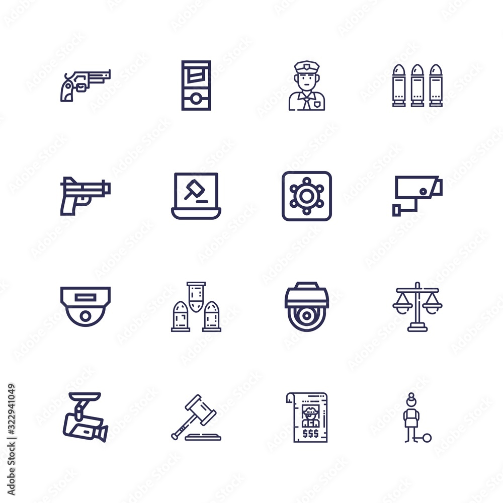 Editable 16 crime icons for web and mobile