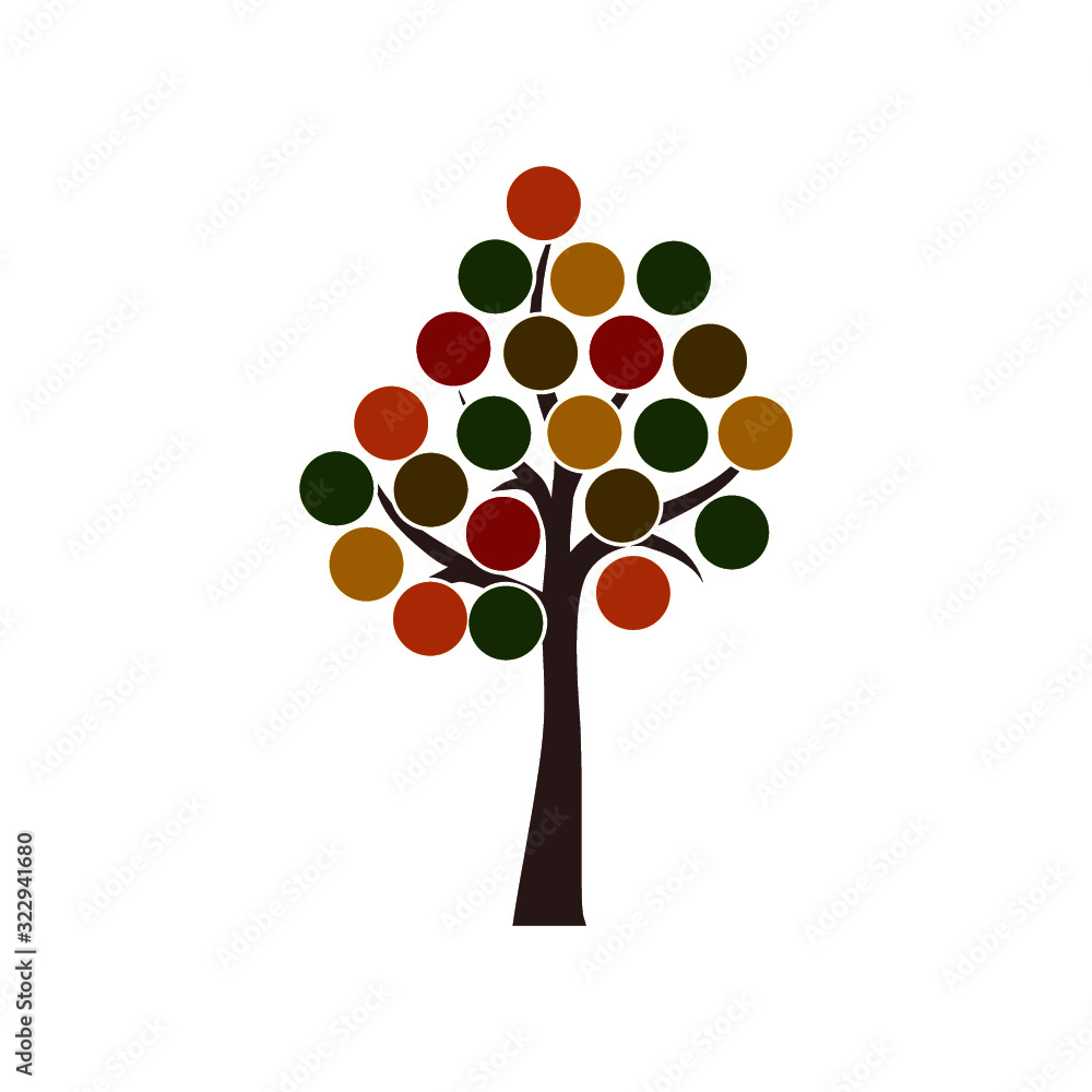 Autumn silhouette of a tree with colored leaves icon