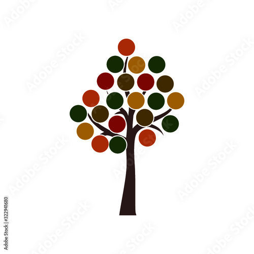 Autumn silhouette of a tree with colored leaves icon