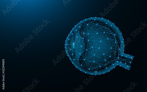 Eye low poly design, human organ wireframe mesh polygonal vector illustration, eyeball made from points and lines on dark blue background
