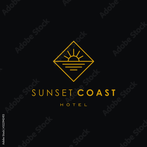 elegant sun sunset sunrise logo icon vector in trendy line linear outline logo vector for hotel 