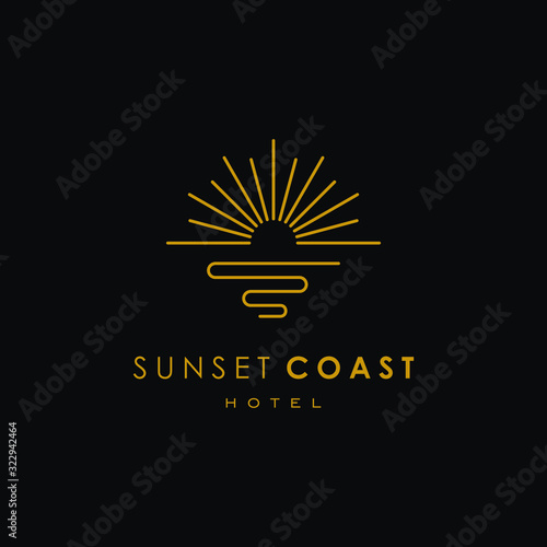 elegant sun sunset sunrise logo icon vector in trendy line linear outline logo vector for hotel 