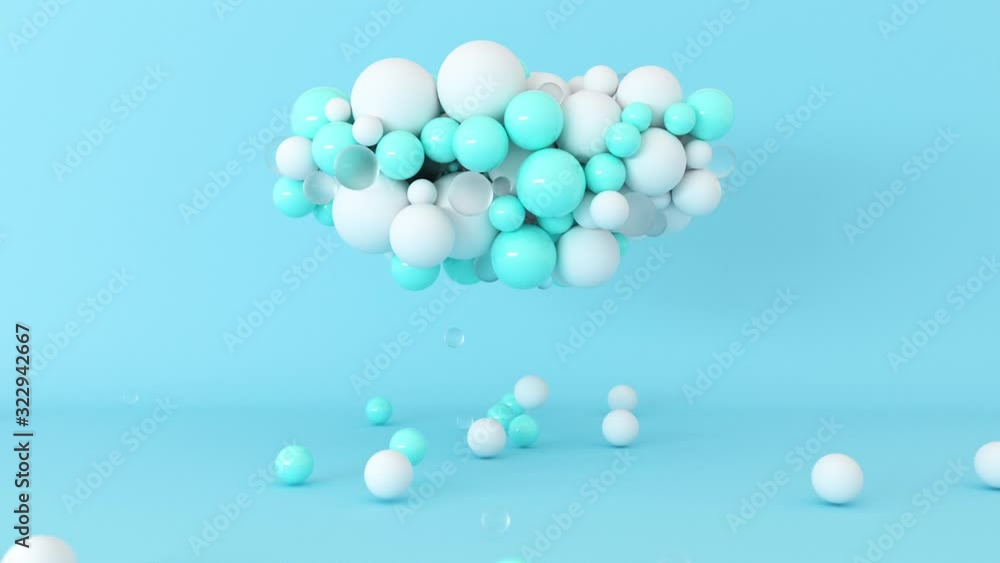 Abstract 3d balls falling from different color balls cloud like rain. 4K animation background render footage. Creative backdrop. Abstract 3d balls falling from different color balls cloud like rain. 4K animation background render footage. Creative backdrop.