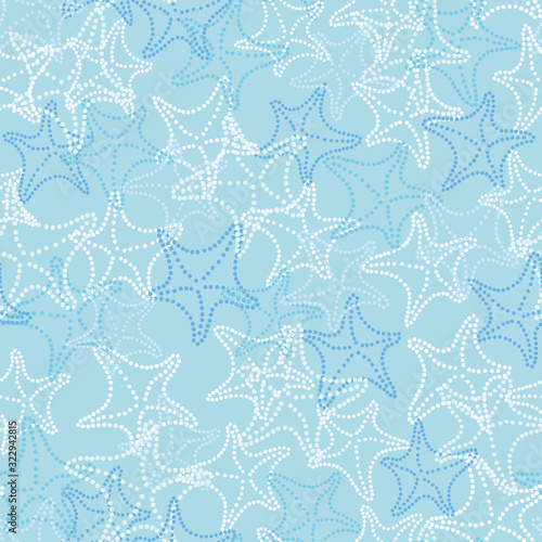 A blue pastel starfish texture seamless vector pattern. Light decorative surface print design. Great for textiles, scrapbook paper, cosmetic products packaging.