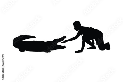Man in crocodile show silhouette vector