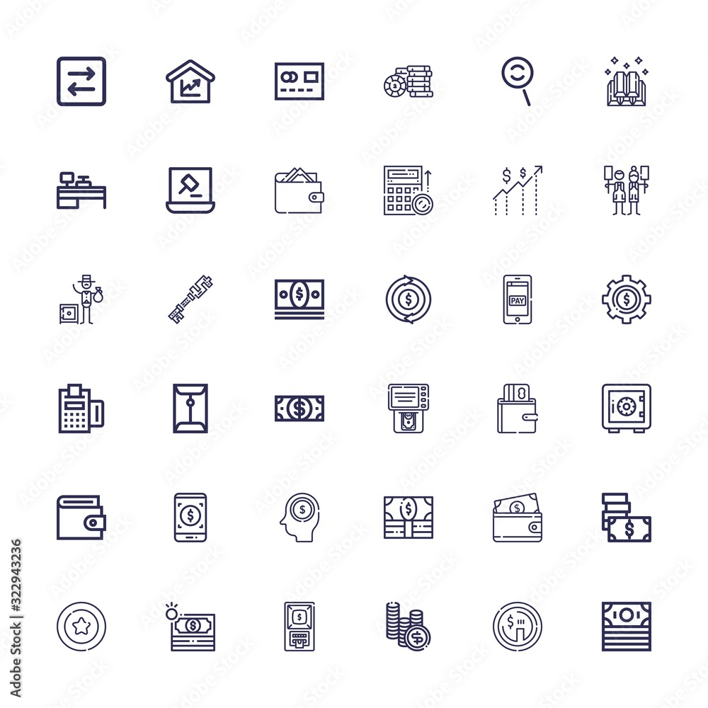 Editable 36 currency icons for web and mobile