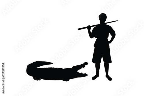 Man in crocodile show silhouette vector