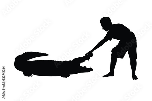 Man in crocodile show silhouette vector
