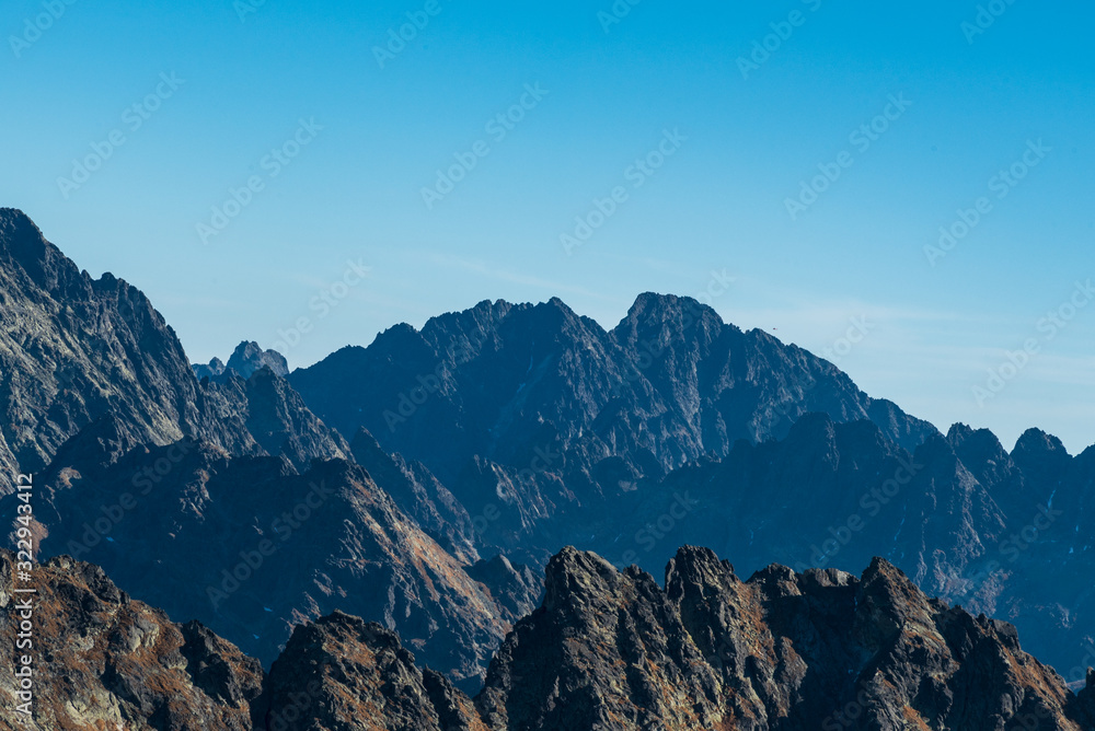 Gerlachovsky stit mountain peak with other peaks around in Vysoke Tatry mountains in Slovakia