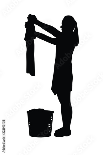 Female wife house with clothes basket silhouette vector