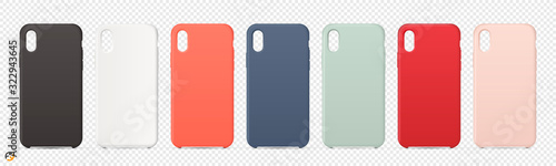Mockup Set Realistic Case for smartphone all color with shadows on a separate layer for easy installation of your design on a transparent background. Vector illustration EPS10
