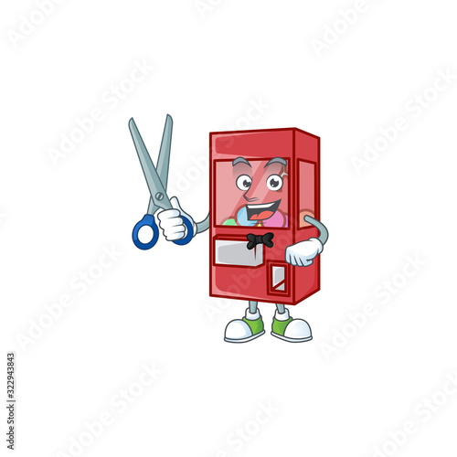 Happy smiling barber toy claw machine mascot design style