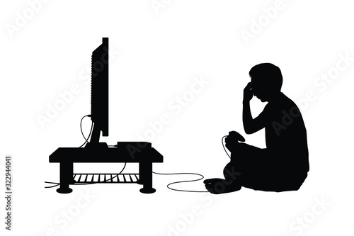 Gaming boy silhouette vector on white
