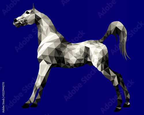 horse silver, isolated image on a blue background in low poly style