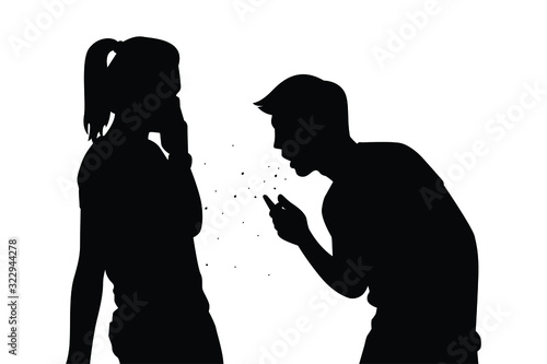 Coughing man in public silhouette vector