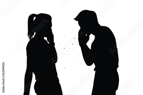 Coughing man in public silhouette vector