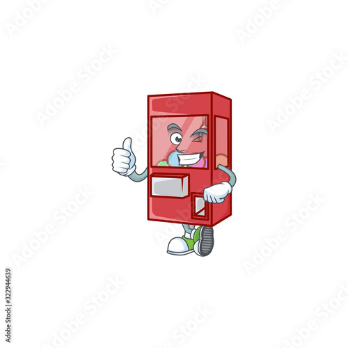 A mascot icon of toy claw machine making Thumbs up gesture