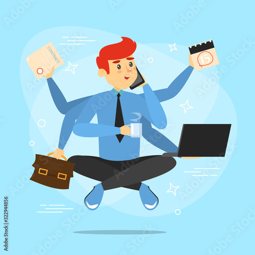 Young man doing many things at once
