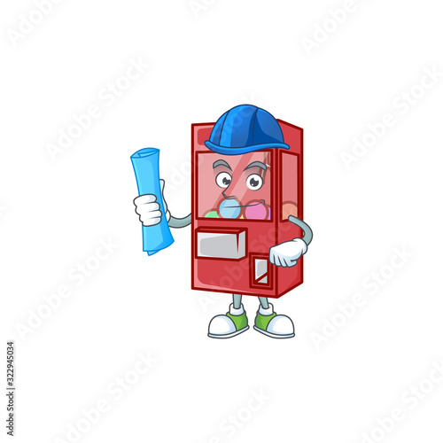 Elegant Architect toy claw machine having blue prints and blue helmet