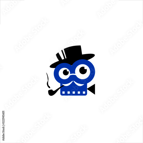 cinema camera logo sir smoke pipe and wear hat mascot