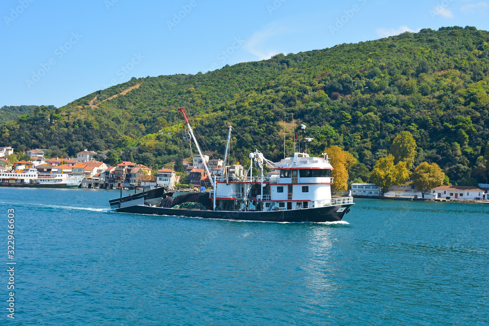 A fishing trawler off the coast of Anadolu Kavagi, Istanbul, Turkey, the most northerly settlement on the Asian side of the Bosphorus. 