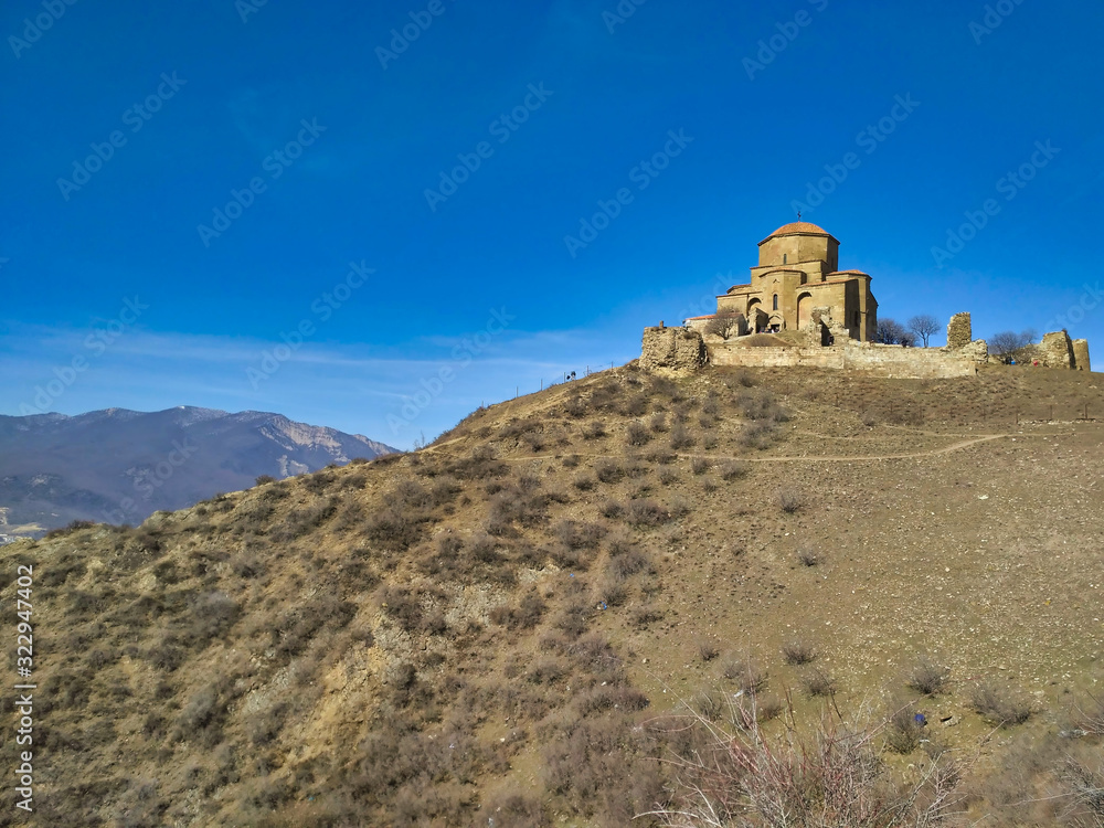 Beautiful Jvari Monastery, on the top of a hill, near Tbilisi, Georgia. 