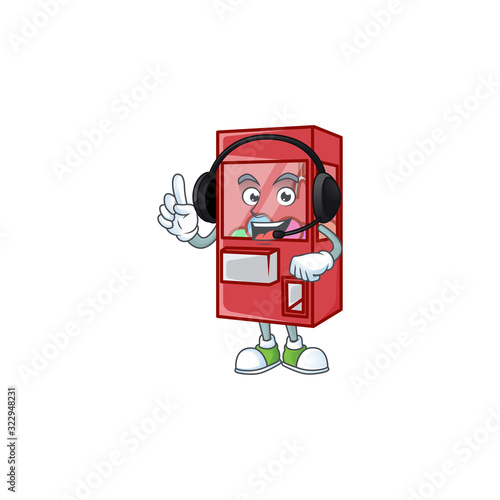 Sweet toy claw machine cartoon character design speaking on a headphone