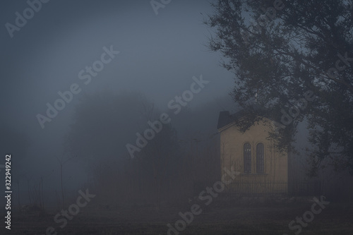 Graveyard in fog