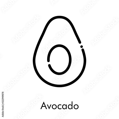 Icono plano lineal medio aguacate en color negro