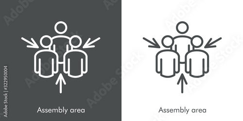 Símbolo trabajo en equipo. Icono plano lineal lugar de encuentro en fondo gris y fondo blanco